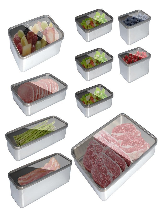 SENONAPO 10 Pack Bacon Cheese Meat Storage Container Stainless Steel Airtight Storage Container Kitchen Food Storage Containers Fruit Tray with Lids Stackable Fridge Organizer Bins for Fruit Vegetable Food - Image 1